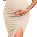 2026 Women's Off The Shoulder Sparkly Maternity Dress Sexy High Slit Bodycon Gown for Baby Shower Evening Party (Medium)