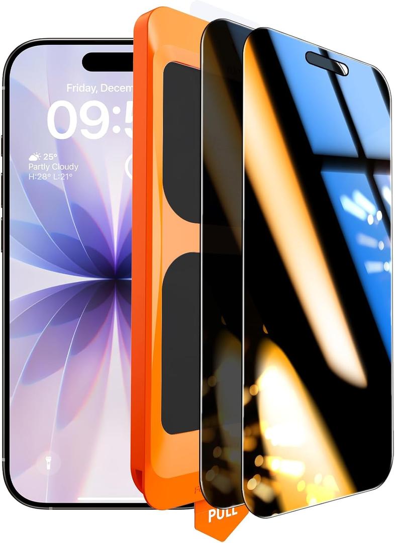 TOCOL Privacy Screen Protector for 17/16 Pro 6.3 inch 9H Hardness Military Grade Shatterproof HD Tempered Glass for Full Coverage Easy Installation 2 Pack