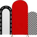 Fast Party Arch Backdrop Cover Set of 3 Racing Theme Arch Covers Spandex Stretch Backdrop Stand 4ft, 5ft, 6ft for Wedding Birthday Banquet Ceremony Decoration(Red)
