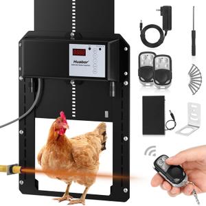 Automatic Chicken Coop Door, Automatic Chicken Door with Timer & Light Sensor and Remote Control, Aluminum Chicken Coop Door Opener, Battery or DC Powered