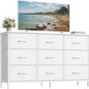 SONGMICS BELLAH Collection - Dresser for Bedroom, TV Stand for TVs Up to 55 Inches, Chest of Drawers for Living Room, Closet, Steel, 9 Drawers, Modern, Cloud White ULGS033WH02S