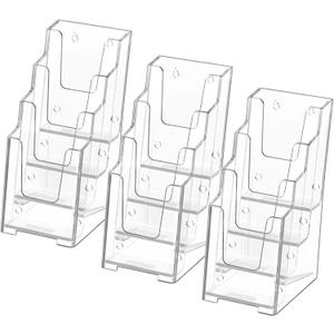 MaxGear Acrylic Brochure Holder, 4 Inch Wide 4 Tier Clear Literature Display Stand Premium Plastic Pamphlet Holder, Multi Pocket Wall Mount or Countertop Organizer for Office or Home, 3 Pack