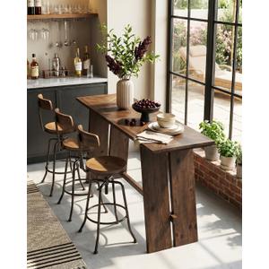 LITTLE TREE Solid Wood Bar Table, 61" Counter Height Table with Parquet Design Tabletop, Modern Farmhouse Kitchen Bar Table for Dining Room, Home Kitchen, Bistro, Bar, Rustic Dark Walnut, 61.02" W x 19.69" D x 37.40" H