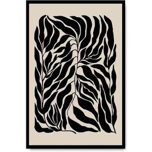 YX Tide Canvas Painting Poster and Print Pictures Black Beige Botanical Wall Art Living Room and Bedroom Office Decoration 8x12inch Solid Wood Frame