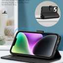 SHIELDON Case for iPhone 14 Plus 5G 2022, Genuine Leather Magnetic Folio Wallet Shockproof Cover Kickstand RFID Blocking Card Slots Compatible with iPhone 14 Plus 6.7" - Black