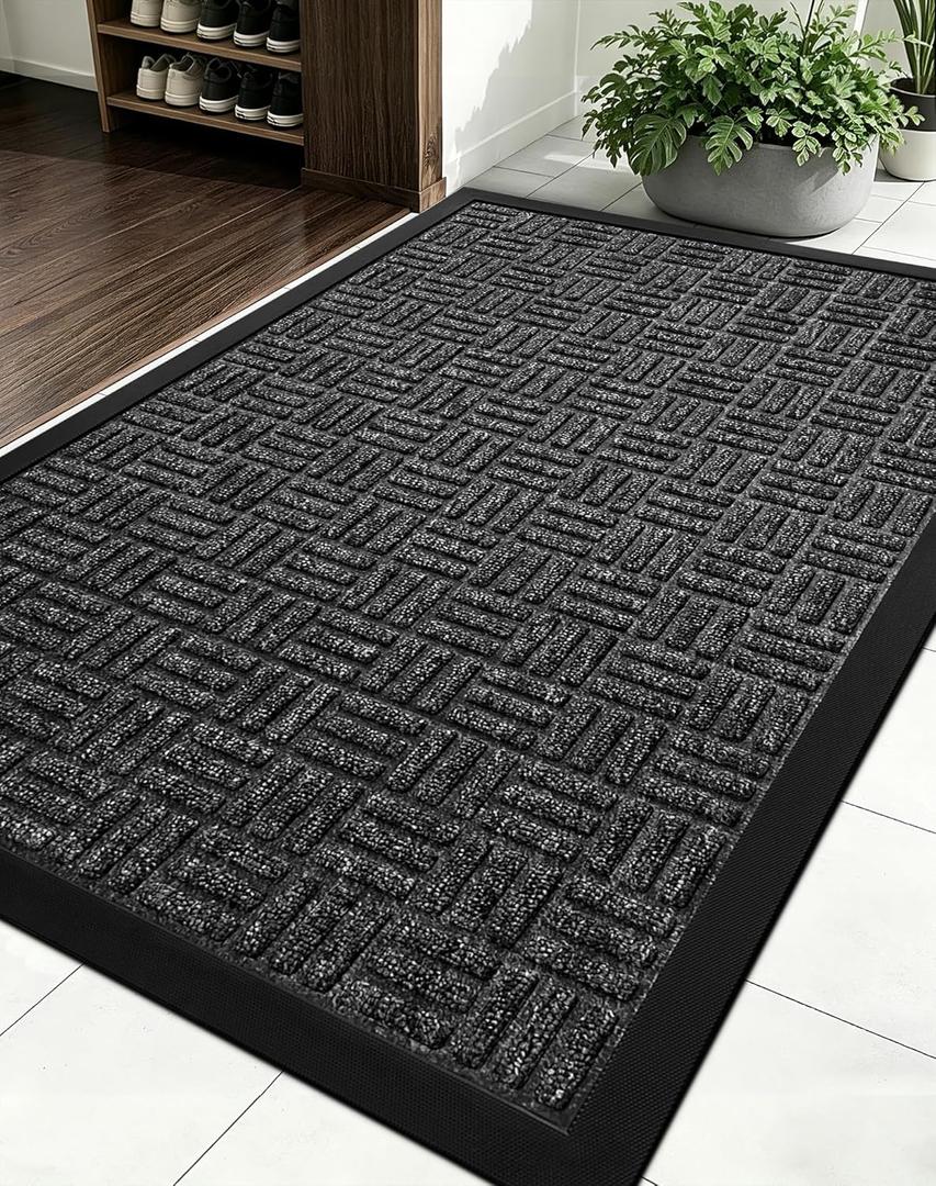Mibao Front Door Mat, Heavy Duty Durable Welcome Mat for Outdoor Indoor, Dirt Trapper Waterproof Super Absorbent Door Mat for Entryway Outside Patio Porch, 29.5" x 17", Grey