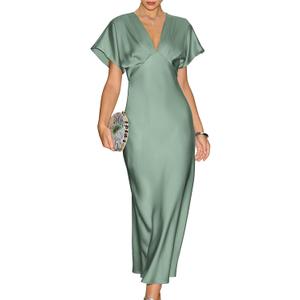 RIHOAS Midi Cocktail Dresses for Women Wedding Guest V Neck Ruffle Spring Summer A Line Formal Dress Flowy Party Gown Wedding (XL)