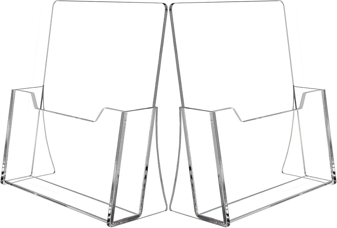 Acrylic Brochure Holder 8.5 x 11 inch 2 Pack, Clear Flyer Holder Plastic Stands for Displaying Pamphlets, Magazines, Literature, Brochures, Booklets, Menu, Desk Holder, Countertop Organizer