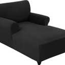 FantasDecor Chaise Lounge Cover Stretch Chair Lattice Slipcover with Armrests for Living Room Bedroom Double Arm Soft Jacquard Fabric Machine Washable, Black