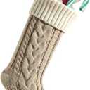 Nanou Christmas Stockings 18" Knitted Christmas Socks Family Holiday Decorations Great Big Stockings for Gift to Family, Friends and Kids (Flaxen(Body)+Ivory(Mouth), Length 18",Pack 1)