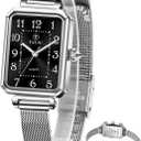 Taxau Watches for Women Small Face Womens Dress Watch Waterproof Ladies Watches Large Number Luxury Analog Quartz Square Dial Mesh Band Easy Read Rose-Gold/Silver Watch reloj para Mujer