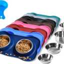 Hubulk Pet Dog Bowls 2 Stainless Steel Dog Bowl with No Spill Non-Skid Silicone Mat + Pet Food Scoop Water and Food Feeder Bowls for Feeding Small Medium Large Dogs Cats Puppies (Small, Navy Blue)