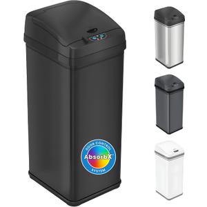 iTouchless 13 Gallon Automatic Garbage Can with Odor Filter, 50L Touchless Kitchen Wastebasket, Smart Hands-Free Motion Sensor Lid, Fingerprint-Proof, Pet-Proof Dog Lock & Soft-Close, Matte Black