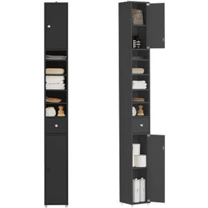 SoBuy Narrow Bathroom Storage Cabinet, Tall Slim Bathroom Organizers and Storage for Small Spaces, Freestanding Skinny Cabinet with Doors and Shelves for Tight Corners, Black BZR34-SCH