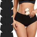 FINETOO Cotton Underwear for Women High Waisted Ribbed Full Coverage Briefs Soft Breathable Moisture Wicking Panties 6 Pack (Black, M)