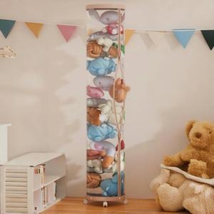Stuffed Animal Storage Tube,Stuff Animal Organizer,Stuffed Animal Zoo Storage,Transparent Bucket with Zipper for Kids Toy Organizer,59" X 10" (Pink)