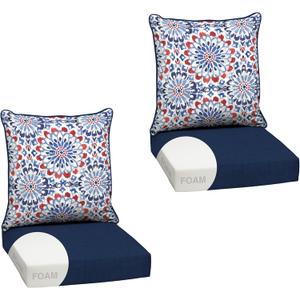Arden Outdoor Foam Deep Seat Cushion Set, 2-Pack, 24x24, Premium High-Density Foam, Never Flattens, Weather-Proof for Patio Chair Sofa Couch, Clark Blue