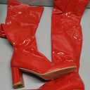 girgod Thigh High Boots for Women Sexy Pointed Toe Over The Knee Boots Cosplay Dance Party Patent Leather Chunky Heels GOGO Knee High Boots (9, Red)