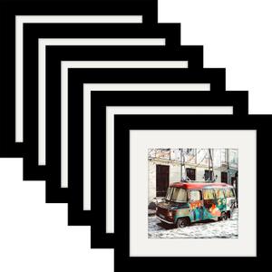 6x6 Black Picture Frames Square Classic Natural Wood 6 Pack for Wall Mounting and Tabletop Display
