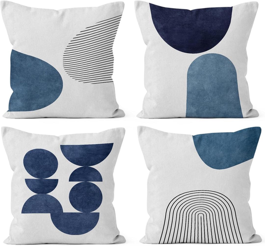 HIWX Blue Boho Pillow Covers 18x18, Navy Blue Boho Geometric Shapes Decorative Pillowcase Throw Pillow Cover Set of 4