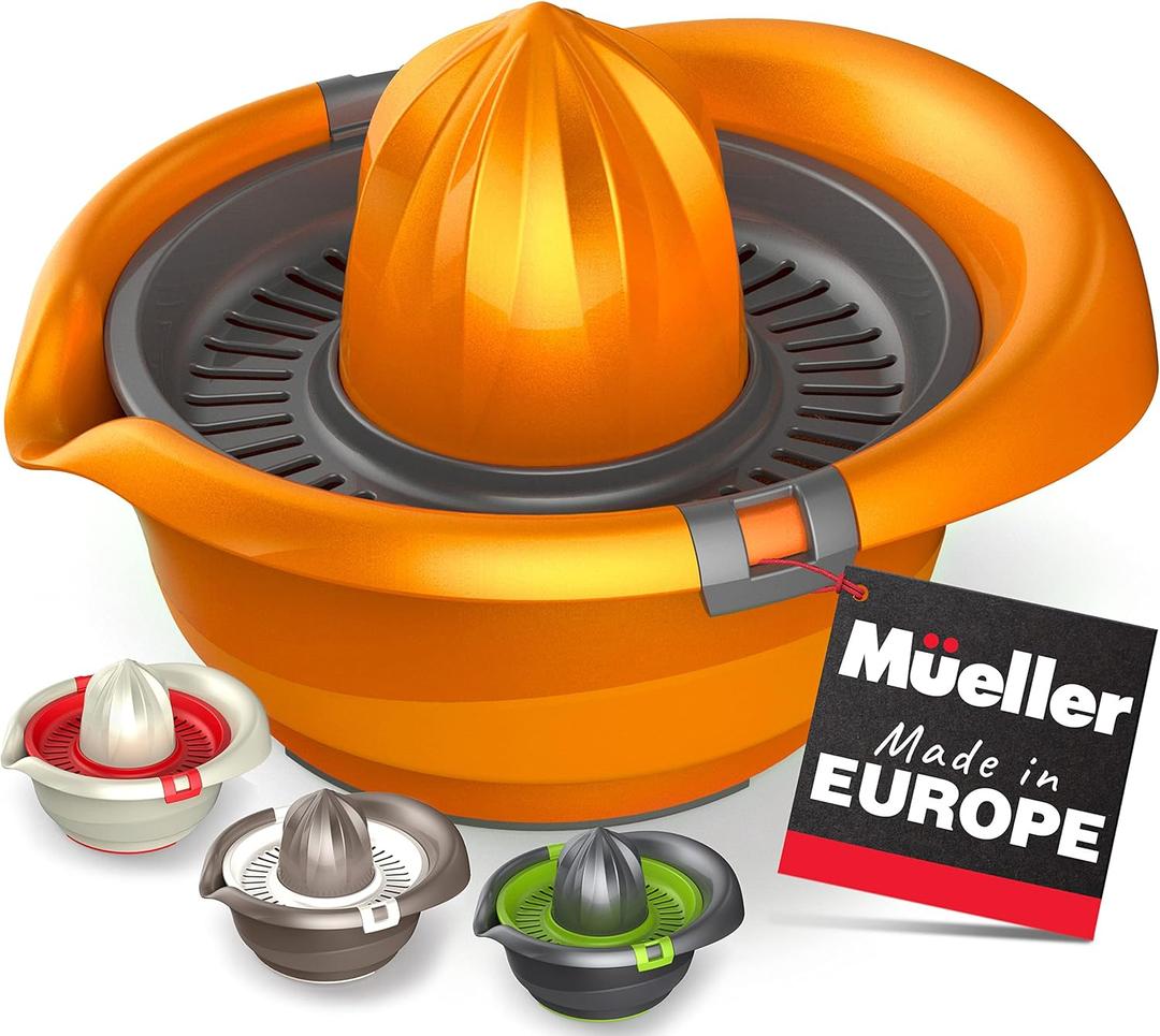 Mueller Citrus Lemon Orange Juicer, Hand Squeezer Rotation Press, Manual Juicer with Easy Pour Spout, European Made, Dishwasher Safe, Orange