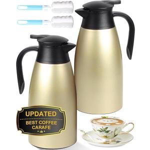 70 OZ Updated Thermal Coffee Carafe for Keeping Hot, 2 PCS Carafes for Hot Liquid, Insulated Coffee Carafe Stainless Steel Vacuum Thermal Pot for Coffee, Hot Water,Keep Hot 12 Hours (Gold+Gold)