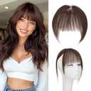 Benehair Clip on Bangs for Women Human Hair, Fake Bangs Human hair, French Bangs Clip in Hair Extensions Hair Pieces with Temples for Daily Wear (Dark Brown)