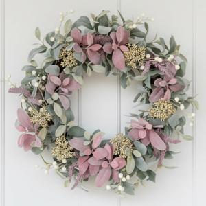 26" Lambs Ear Wreath for Front Door, Artificial Spring Wreath with White Berries, Wheat Ears, Holly Flowers, Christmas Wreaths for Winter Spring Wedding Home Year Round Indoor/ Outdoor Decor