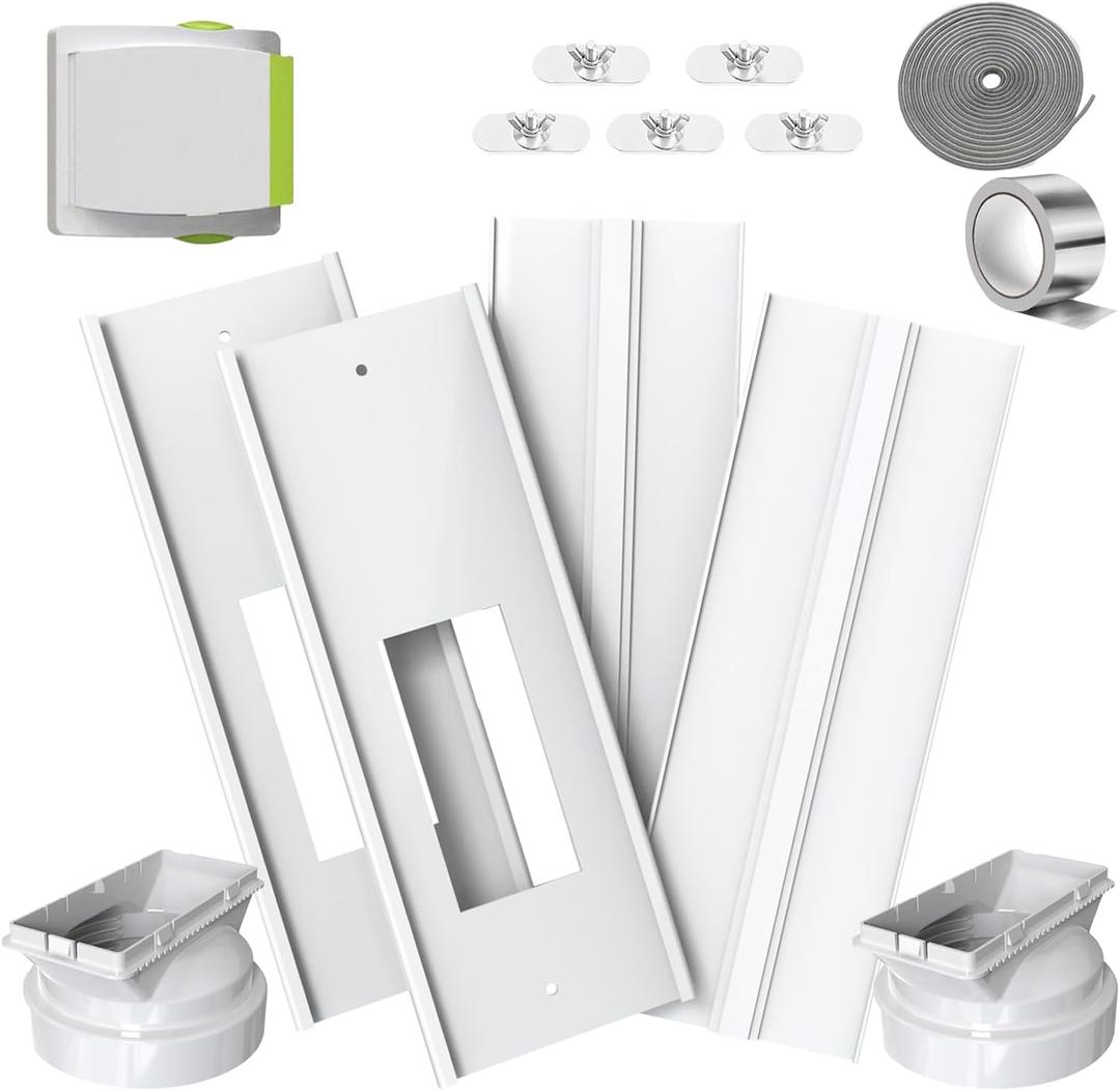 Dual Hose Portable Air Conditioner Window Vent Kit 26-62"Adjustable with 2 Universal 5.0/5.9"Coupler Security Lock 2 Weather Strippings Fit LG Portable AC Vertical/Horizontal Sliding Window Seal Kit