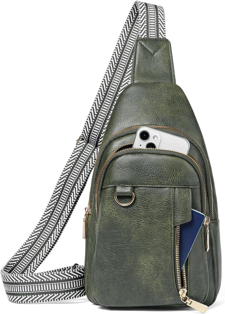 GAEKEAO Sling Bag for Women Crossbody Bags Fanny Pack Vegan Leather Chest Bag Travel Shoulder Belt Purse Backpack Gifts (9930-green)