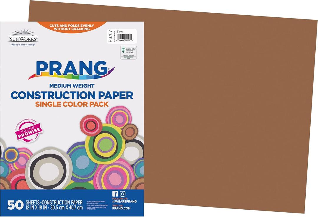 Prang (Formerly SunWorks) Construction Paper, Brown, 12" x 18", 50 Sheets