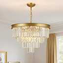 Gold Chandelier Light Fixture, 2412 Lights Modern Chandeliers for Dining Room, 4-Tier Round Crystals for Chandeliers for Living Room Bedroom Kitchen Island Entryway Hallway Foyer