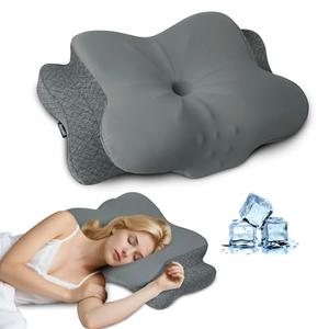 Cervical Neck Pillow for Sleeping,Memory Foam Pillows for Neck Pain Relief,Ergonomic Neck Support Contour Pillow for Side Back Stomach Sleepers,Orthopedic Breathable Pillowcase(Dark Grey)