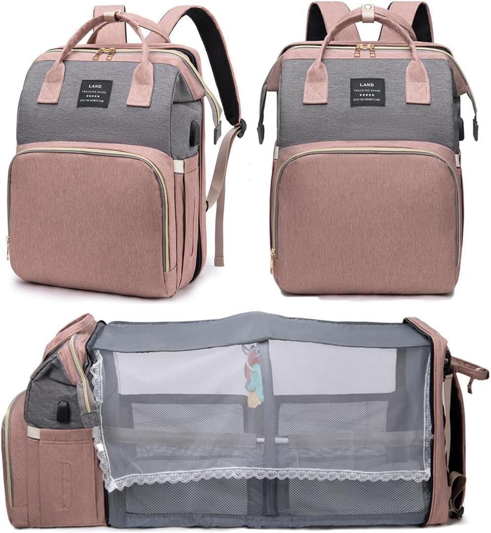 houscly Diaper Bag Backpack with Changing Station: Pink Baby Bags for Girls Boys New Mom Gifts Paaleras Para Bebe Baby Girl Newborn Essentials Must Haves Baby Shower Gifts Baby Registry