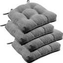 downluxe Indoor Chair Cushions for Dining Chairs, Tufted Overstuffed Textured Foam Kitchen Chair Pads with Ties and Non-Slip Backing, 15.5" x 15.5" x 4", Dark Grey, 4 Pack