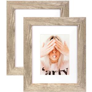 Scholartree Wide Molding 8x10 Picture Frames Display Picture 5x7 with Mat, HD Glass Inside Rustic Wooden Light Brown Photo Frame for Tabletop and Wall Mount, 2 Sets