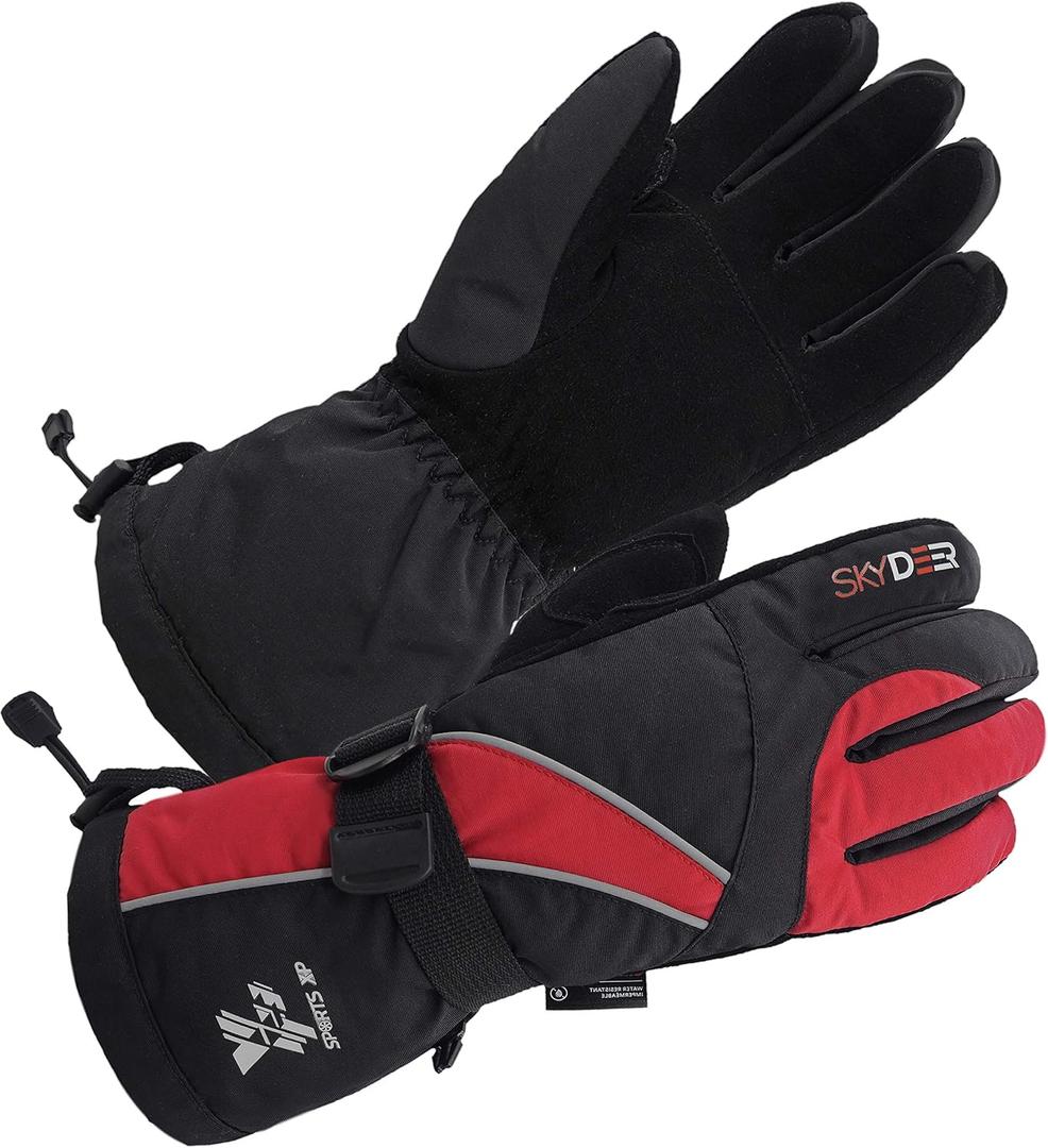 SKYDEER 100% Waterproof and Premium Deerskin Suede Leather Ski Gloves with 150G 3M Thinsulate Lining, Ultra Soft & Durable & Warm Cold Weather Gloves for Extreme Cold Condition (SD8650T) (Large (Pack of 1))