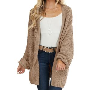 Maroway Womens Cardigan Solid Color Long Sleeve Open Front Chunky Knit Sweater Outwear, Small
