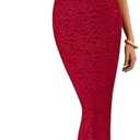 BTFBM Women Strapless Lace Formal Maxi Dress Summer Bodycon Tube Back Slit Cocktail Vacation Beach Wedding Guest Dresses, L, Red