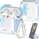 R-fun Compatible with AirPods 4th Generation 2024 Headphone Cases, Fully Drop Proof Auto Eject Protective Cover Design, New Charging Port Dust and Stand Design,Blue+White