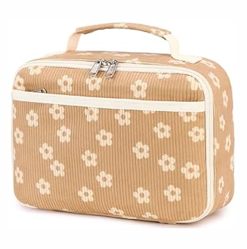 Bluboon Kids Girls Lunch Bag Insulated Lunch Box for school Corduroy Lunch Cooler Organizer School Kids Lunch Tote (Blue Flower 95)
