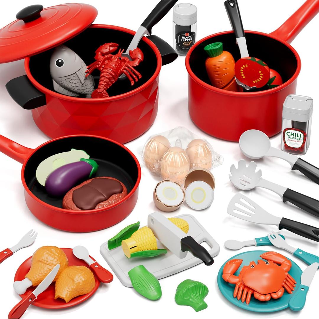 Lehoo Castle Play Kitchen Accessories, Play Food Sets for Kids Kitchen, Pretend Play Kitchen for Toddlers 1-3, Toys Pots and Pans Cooking Set, Toys for 2 3 4 + Year Old Girls