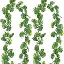 RECUTMS 2Pcs Artificial Monstera Leaf Vines 5.9FT Fake Hanging Plants Ivy Faux Tropical Palm Leaves Greenery Garland for Garden Porch Patio Jungle Luau Beach Birthday Party Indoor Outdoor Spring Dcor