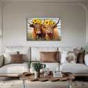 Highland Cow Canvas Wall Art Farmhouse Animal Painting Sunflower on Cow Head Picture Wood Background Poster Artwork for Bathroom Home Office Decor Framed - 16.00"x24.00"