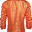 DiBanGu Silk Mens Dress Shirts,Woven Paisley Long Sleeve Button Down Shirt for Men Casual Regular Fit Shirts Wedding Party (Orange, XL)