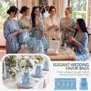 Yoojahow 48 Pcs Blue Velvet Organza Gift Bags with Drawstring 4 x 6 Inch Velvet & Heart Organza Jewelry Pouches Glossy Small Cloth Bag for Wedding Bridal Shower Baby Shower Party Favor, Blue and White
