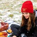 Classic Vintage Football Embroidery Beanie,Fasion Hat Cuffed Winter Comes,With Warm Gloves,Gifts for Men Women Fans (Red)