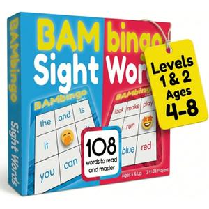 THE BAMBINO TREE Sight Word Bingo Game Level 1 and 2 - Educational Games for Kids - Learn to Read Vocabulary for Kindergarten 1st Grade - Dolch's Fry's Words Lists
