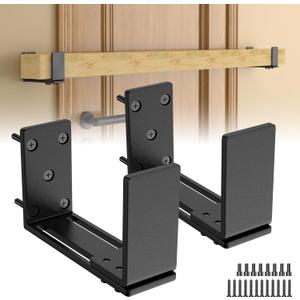 Laowu Adjustable Door Barricade Brackets, 2x4 Door Bar Holder, 4.4mm Thickened Heavy Duty Carbon Steel, Black, 2 Pack, Midlong