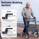 WOTURE Foldable Rollator Walker with Seat & Backrest 8" All Terrain Wheels for Indoor/Outdoor Use, Lightweight Mobility Aid with Storage Bag & Cane Holder, Adjustable Handles & Brakes, Blue